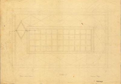 Ύδρα, αταύτιστη οικία. Αρχιτεκτονικό σχέδιο, άνοψη ταβανιού, προσχέδιο, του Δημητριου Θυμόπουλου για τον Σύλλογο Ελληνική Λαϊκή Τέχνη, 1938