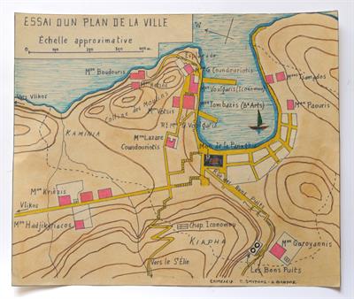 Map of the city of Hydra, Lazaros Koundouriotis Historic Residence on Hydra Island