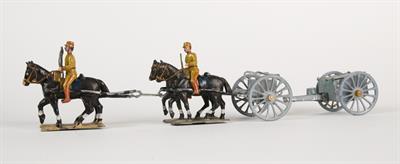 Coloured model made of lead, representing a four horses coach drawing a munitions wagon. It is led by two soldiers of the greek artilery during the Balkan Wars 1912-1913