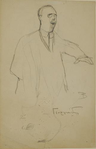 &quot;Georgiadis&quot;. Courtroom sketch from the Trial of the Six by Periklis Vyzantios, November 1922.