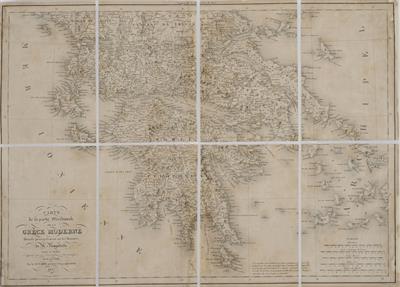 &quot;Carte de la partie Meridionale de la Grece Moderne&quot;. Map of Southern Greece, based on the work of F.C.H.L. Pouqueville and astronomical observations by M. Gauttier. Black and white copper engraving, Flahaut, Lapie, Lallemand, Paris, 1827.