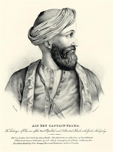 Ottoman admiral Ali Bey, the destroyer of Chios Island during the Greek War of  Independence. Lithograph by Adam Friedel from the album &quot;The Greeks. Twenty four portraits, (in four parts of six portraits each), of the principal leaders and personages who 