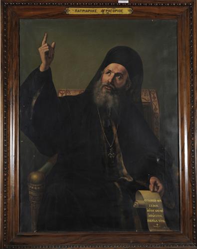 &quot;Patriarch Gregory&quot;, Portrait of Patriarch Gregory V of Constantinople, oil painting on canvas by Dionysios Tsokos, 1861.