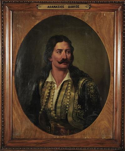 &quot;Athanasios Diakos&quot;, Portrait of Athanasios Diakos, oil painting on canvas by Dionysios Tsokos, 1861.