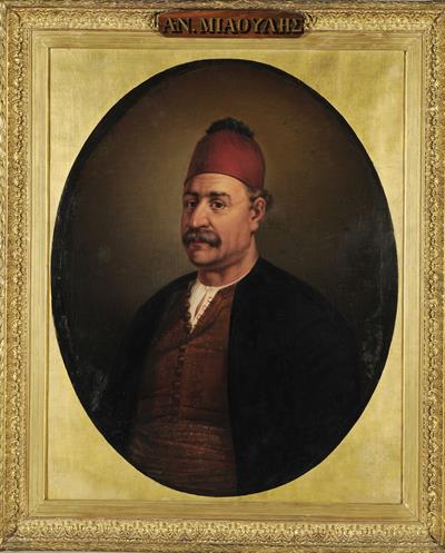 Portrait of Andreas Miaoulis, oil painting on canvas by Dionysios Tsokos, 1859.