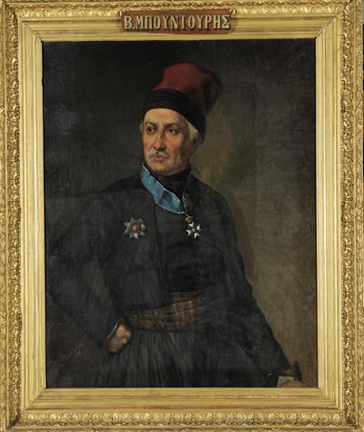 Portrait of Vassilios Bountouris, oil painting on canvas by Spyridon Prosalentis, 1882.